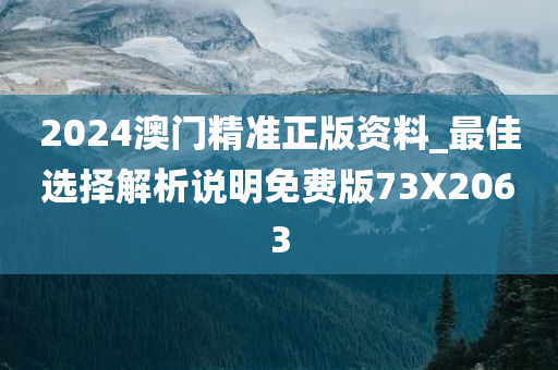 2024澳门精准正版资料_最佳选择解析说明免费版73X2063