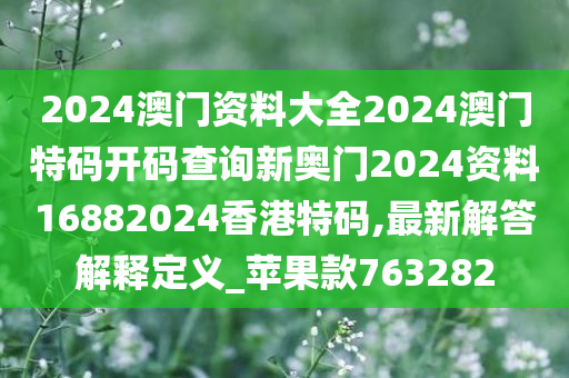 2024澳门资料大全2024澳门特码开码查询新奥门2024资料16882024香港特码,最新解答解释定义_苹果款763282